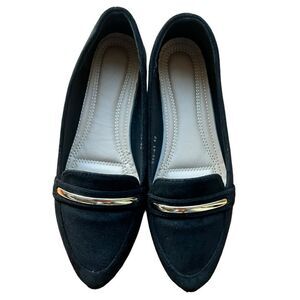 NIB Black Gold Metal Women’s Loafers Flat Shoes Sz 9 (EUR 40)